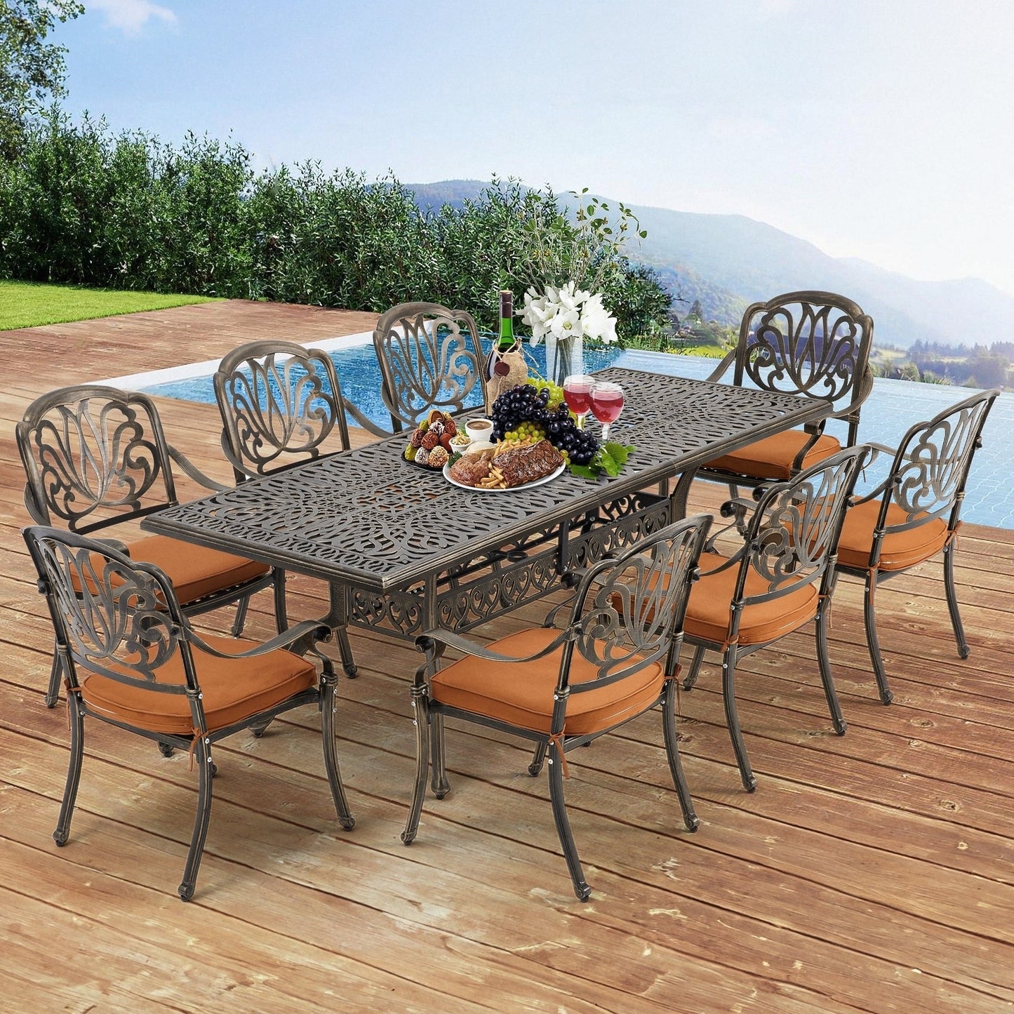 Set da pranzo versatili per esterni con sedie girevoli/pieghevoli e tavolo con doghe in acciaio e set da pranzo in HDPE per giardini e patii