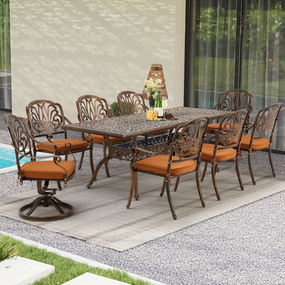 Set da pranzo versatili per esterni con sedie girevoli/pieghevoli e tavolo con doghe in acciaio e set da pranzo in HDPE per giardini e patii