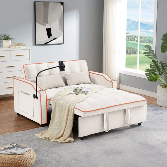 Divano letto pieghevole versatile in velluto con schienale regolabile, porta USB e supporto per telefono