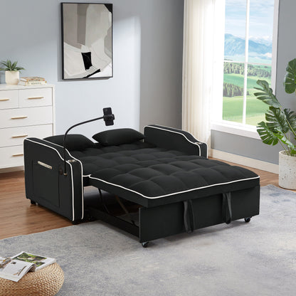 Divano letto pieghevole versatile in velluto con schienale regolabile, porta USB e supporto per telefono