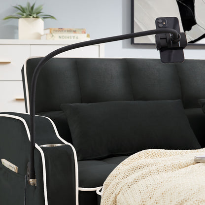 Divano letto pieghevole versatile in velluto con schienale regolabile, porta USB e supporto per telefono