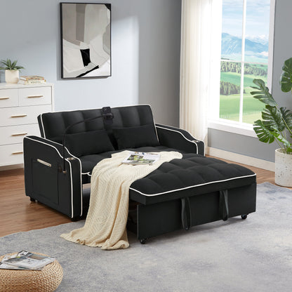 Divano letto pieghevole versatile in velluto con schienale regolabile, porta USB e supporto per telefono
