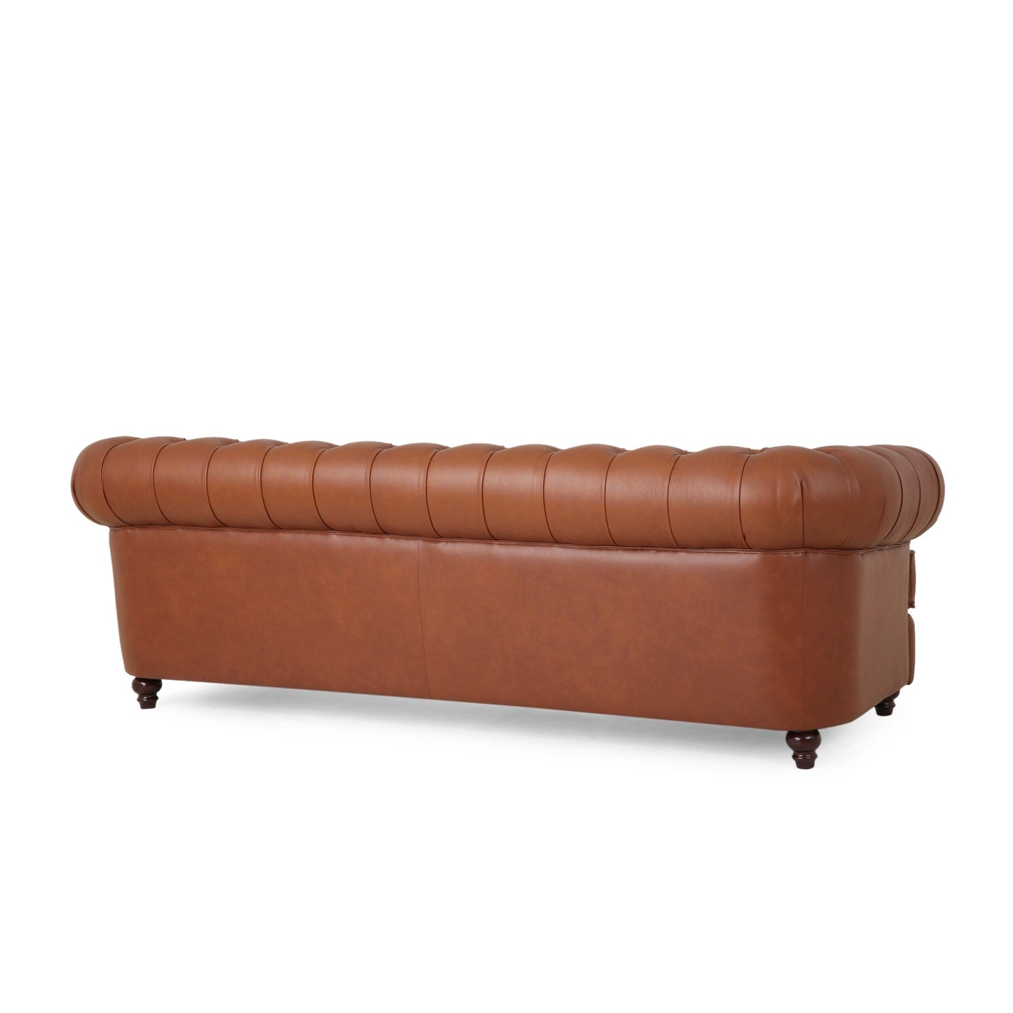 Divano Vian a 3 posti da 95 pollici, in similpelle marrone cognac trapuntata, finiture con borchie