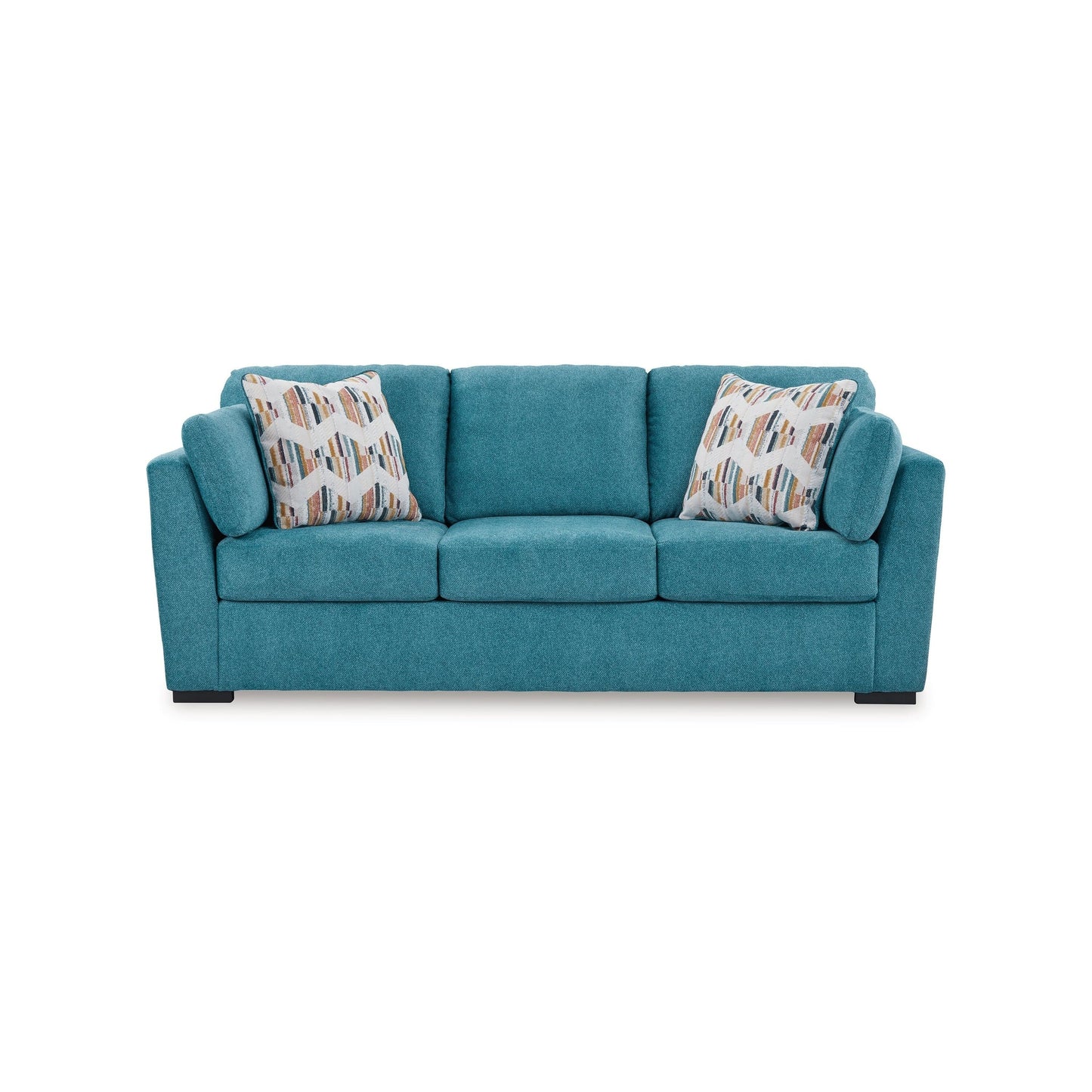 Divano letto matrimoniale Viena, 2 cuscini decorativi, velluto sintetico verde acqua