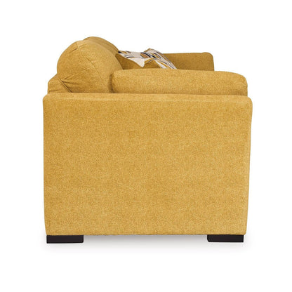 Divano letto matrimoniale Viena, 2 cuscini decorativi, velluto sintetico giallo