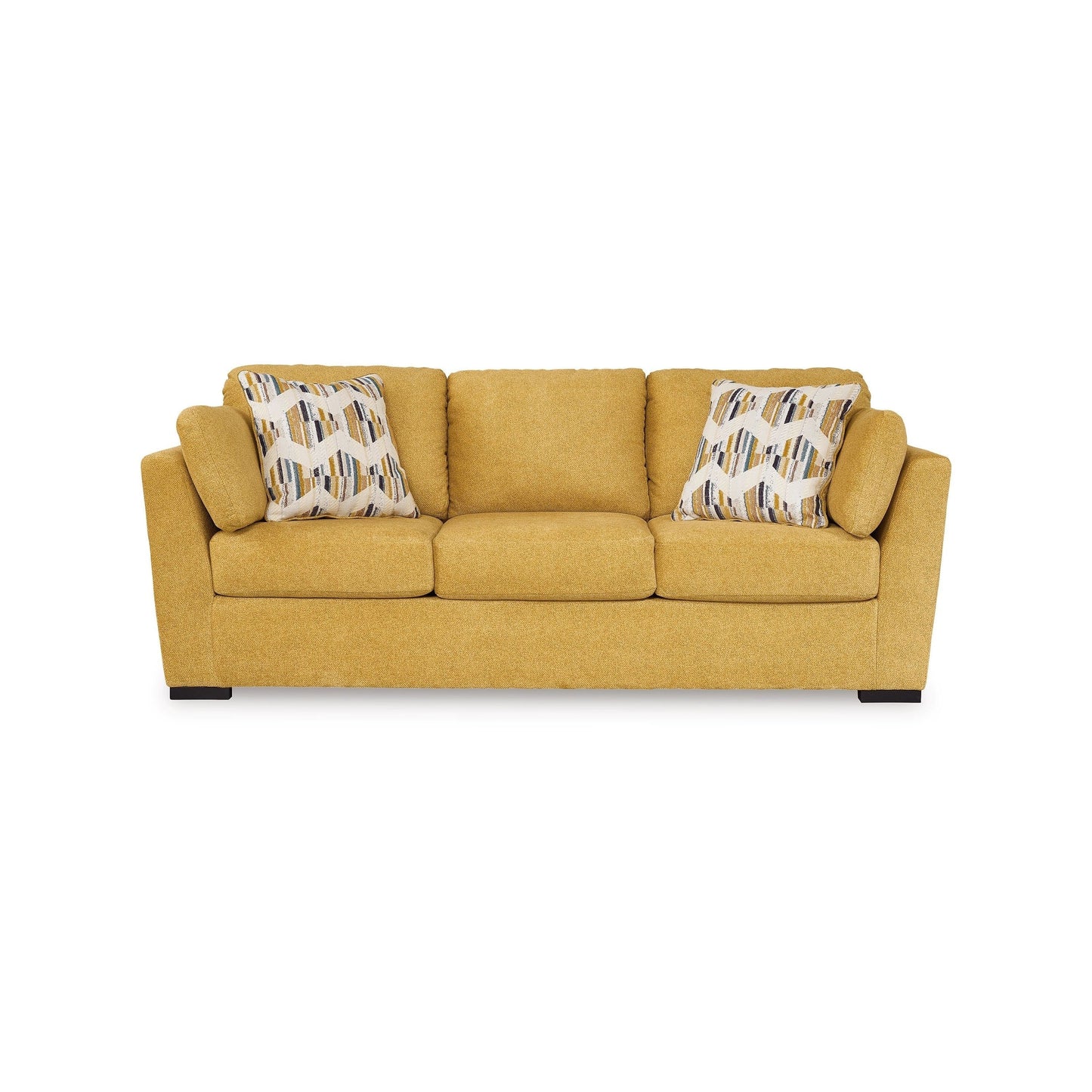 Divano letto matrimoniale Viena, 2 cuscini decorativi, velluto sintetico giallo