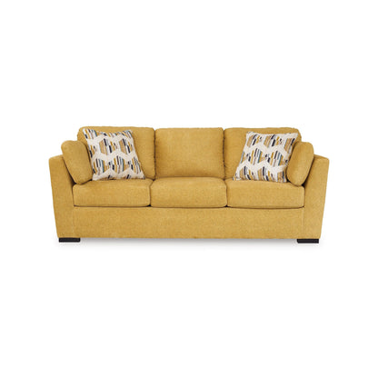Divano letto matrimoniale Viena, 2 cuscini decorativi, velluto sintetico giallo