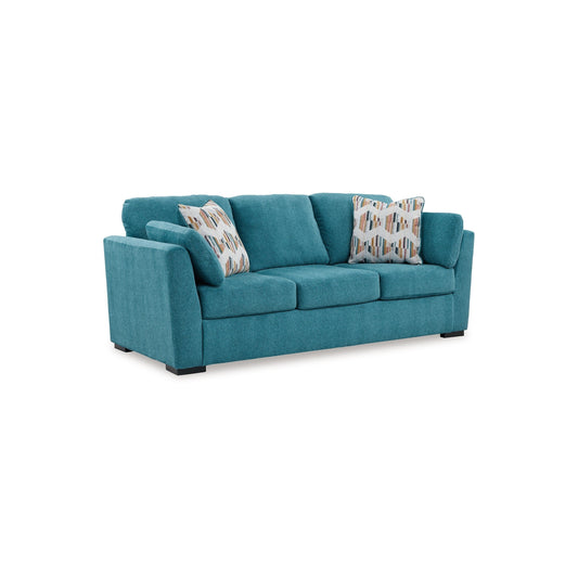 Divano Viena con 2 cuscini decorativi, velluto sintetico blu acqua, 94 pollici