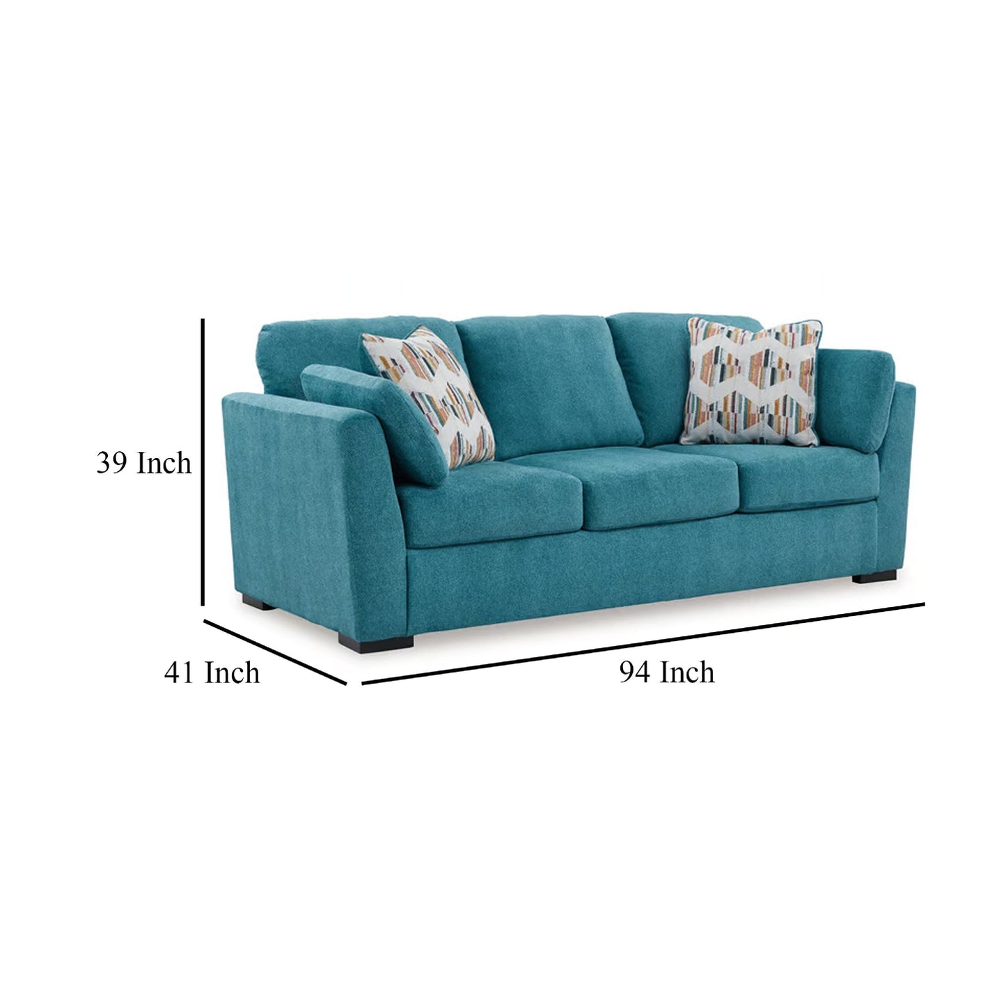 Divano Viena con 2 cuscini decorativi, velluto sintetico blu acqua, 94 pollici