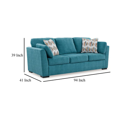Divano Viena con 2 cuscini decorativi, velluto sintetico blu acqua, 94 pollici