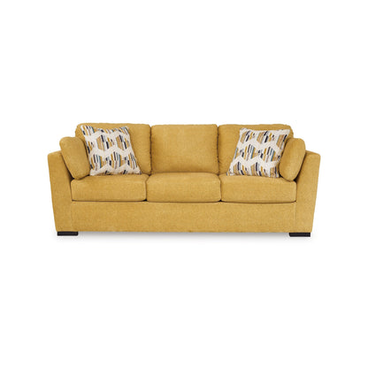 Divano Viena, 2 cuscini decorativi, morbido velluto giallo sintetico, 92 pollici
