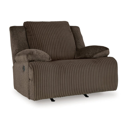 Poltrona reclinabile Vincent Manual Rocker, tessuto in velluto a coste color cioccolato