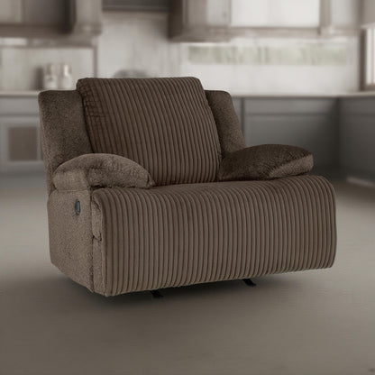 Poltrona reclinabile Vincent Manual Rocker, tessuto in velluto a coste color cioccolato