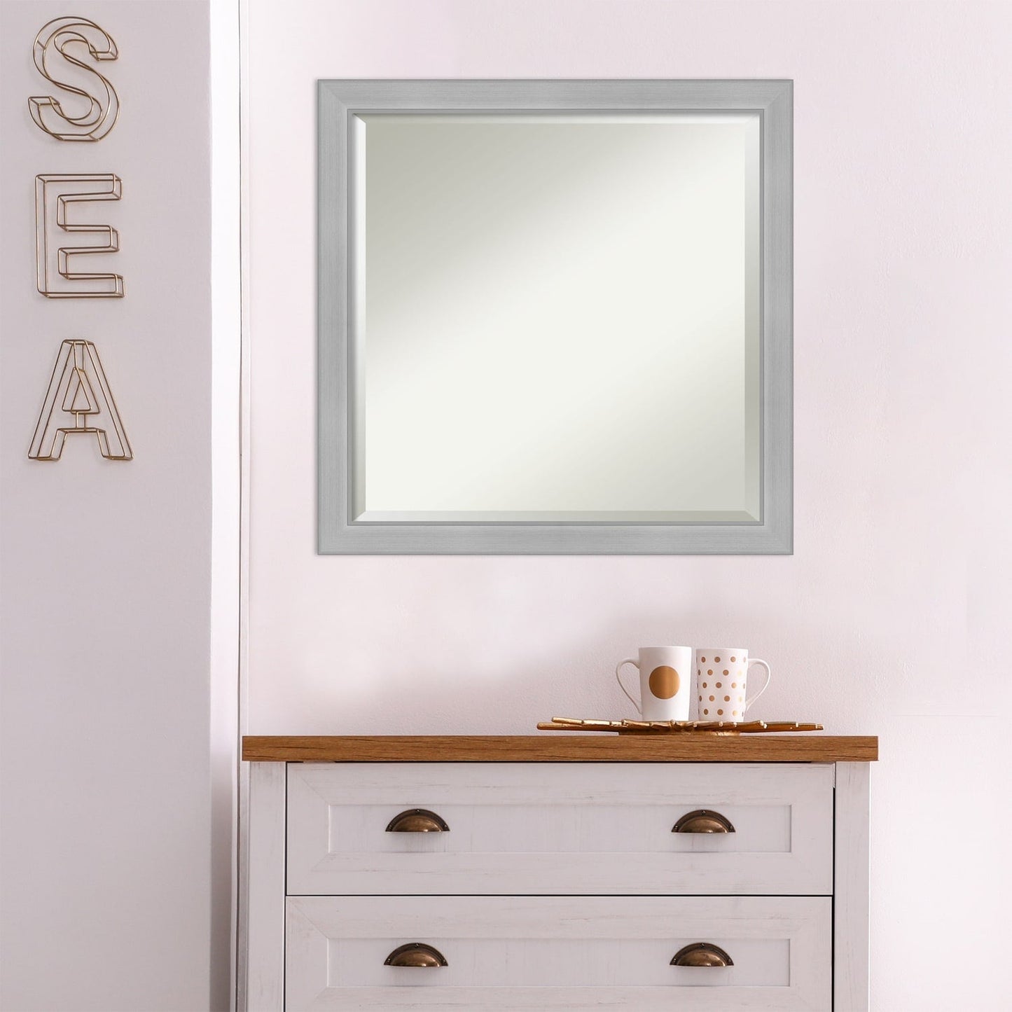 Specchio da parete per bagno bisellato - Cornice in nichel spazzolato Vista