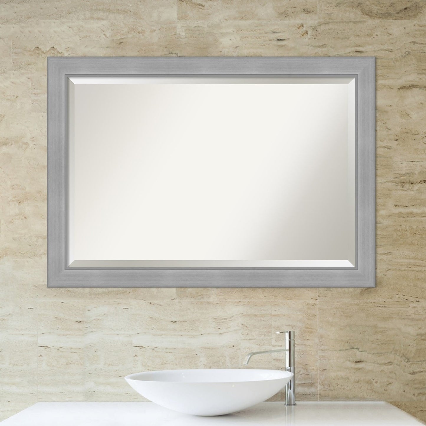 Specchio da parete per bagno bisellato - Cornice in nichel spazzolato Vista