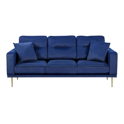 Divano Voxo con 2 cuscini decorativi, seduta imbottita in velluto blu, 82 pollici