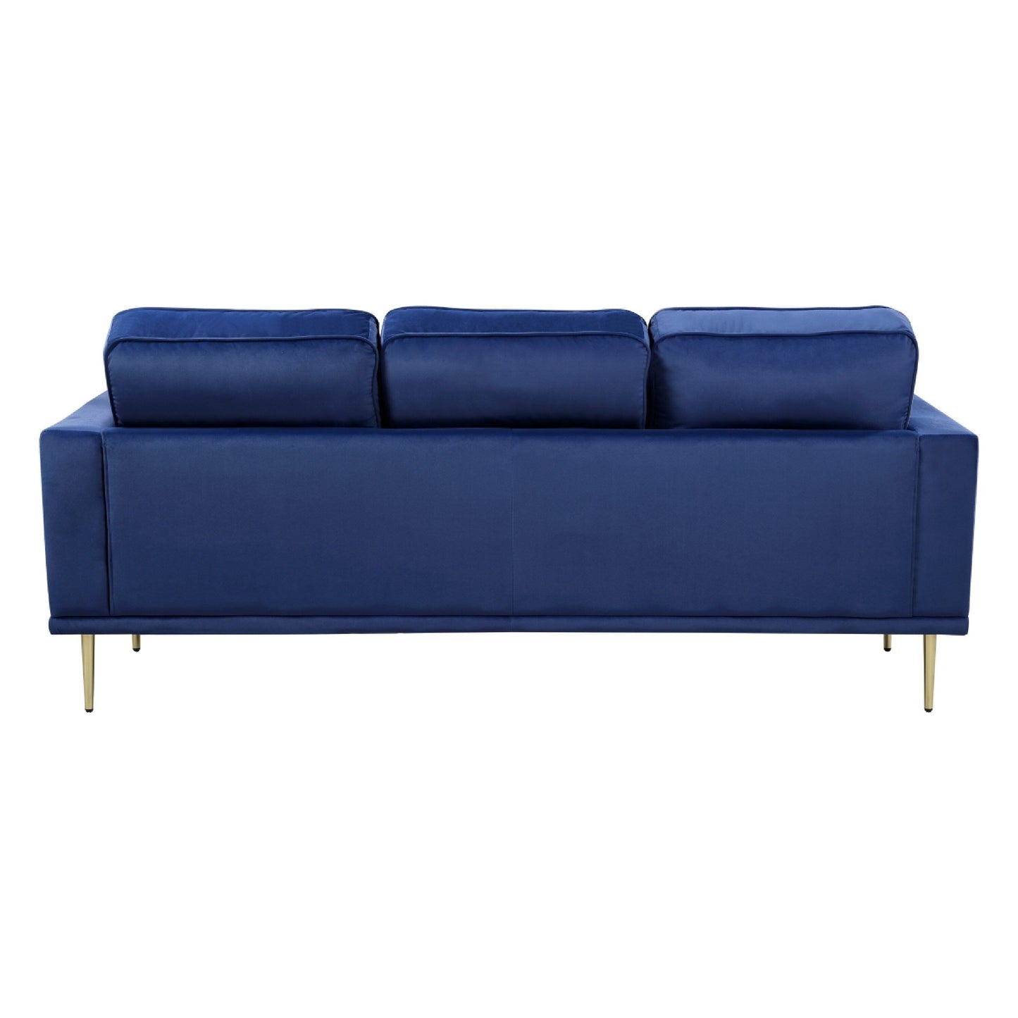 Divano Voxo con 2 cuscini decorativi, seduta imbottita in velluto blu, 82 pollici