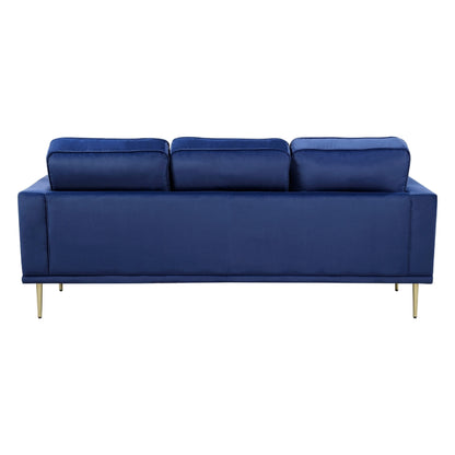 Divano Voxo con 2 cuscini decorativi, seduta imbottita in velluto blu, 82 pollici