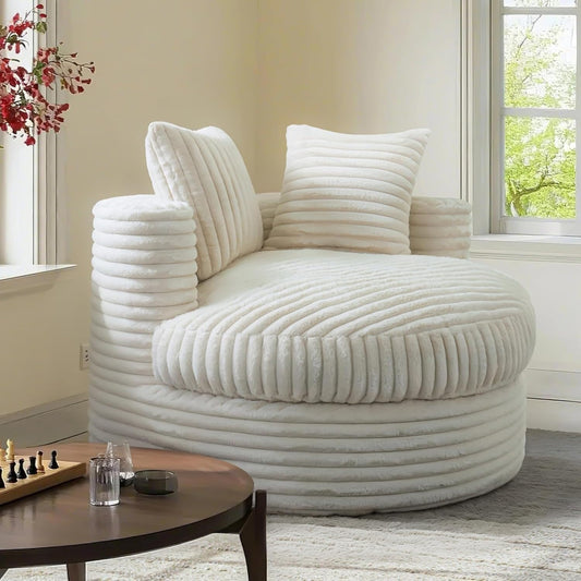 WOWMAX 47 Poltrona Chaise Longue Rotonda da Interno, Divano da Pavimento Imbottito in Velluto a Coste, Poltrona Letto Oversize con 2 Cuscini