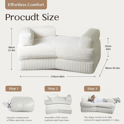 WOWMAX 85'' Divano curvo Chaise Longue Divano soffice senza ossa per soggiorno, comodi divani in velluto a coste di peluche