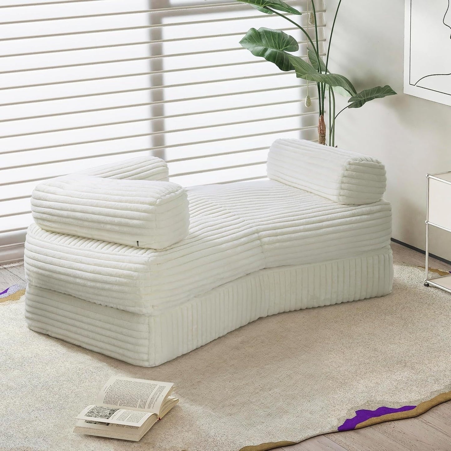WOWMAX 85'' Divano curvo Chaise Longue Divano soffice senza ossa per soggiorno, comodi divani in velluto a coste di peluche