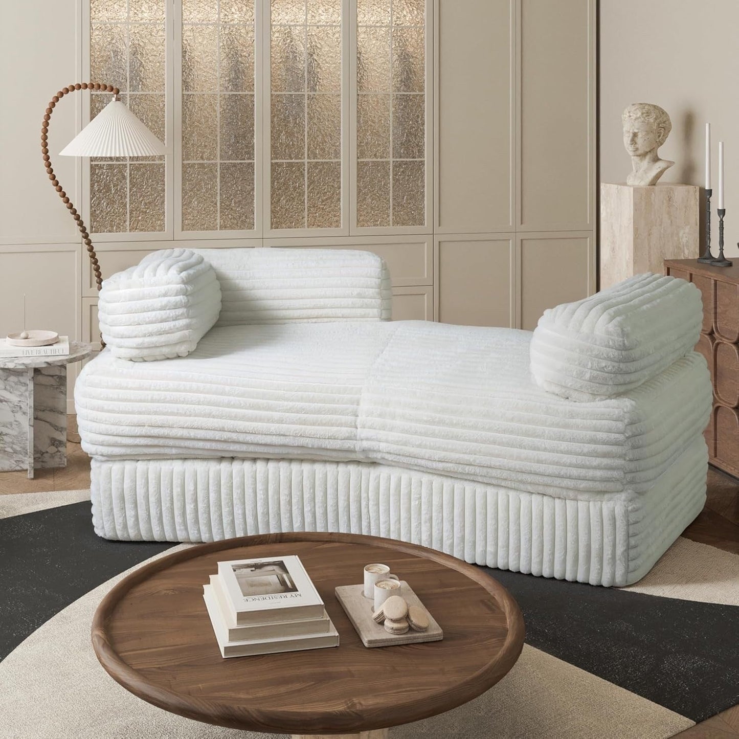 WOWMAX 85'' Divano curvo Chaise Longue Divano soffice senza ossa per soggiorno, comodi divani in velluto a coste di peluche