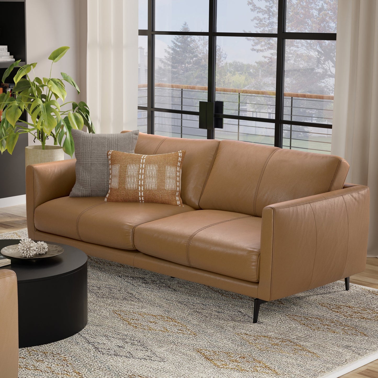 Divano moderno WYNDENHALL Danbury Mid-Century da 81 pollici in vera pelle