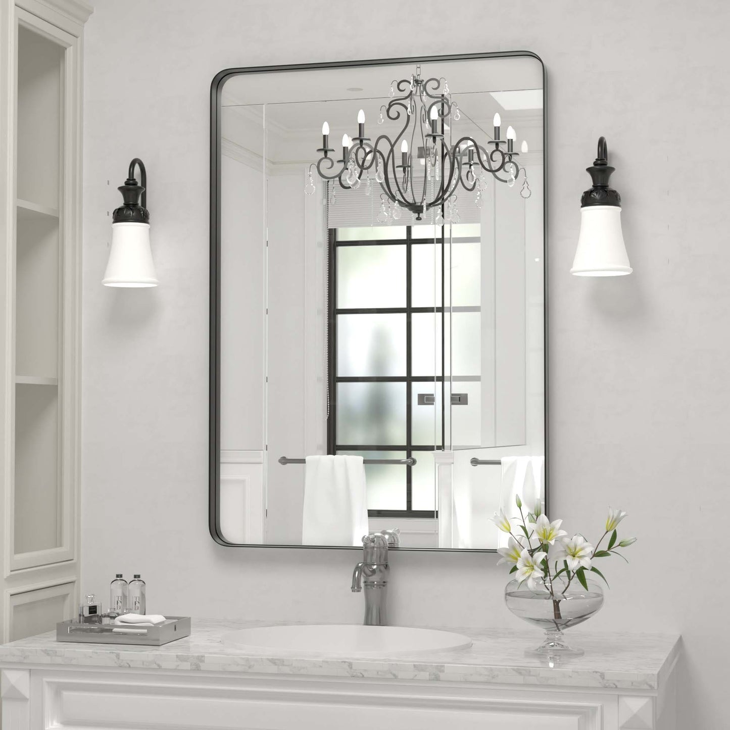 Specchio da parete, specchio da toeletta, specchio da bagno con angolo arrotondato (1 pezzo)