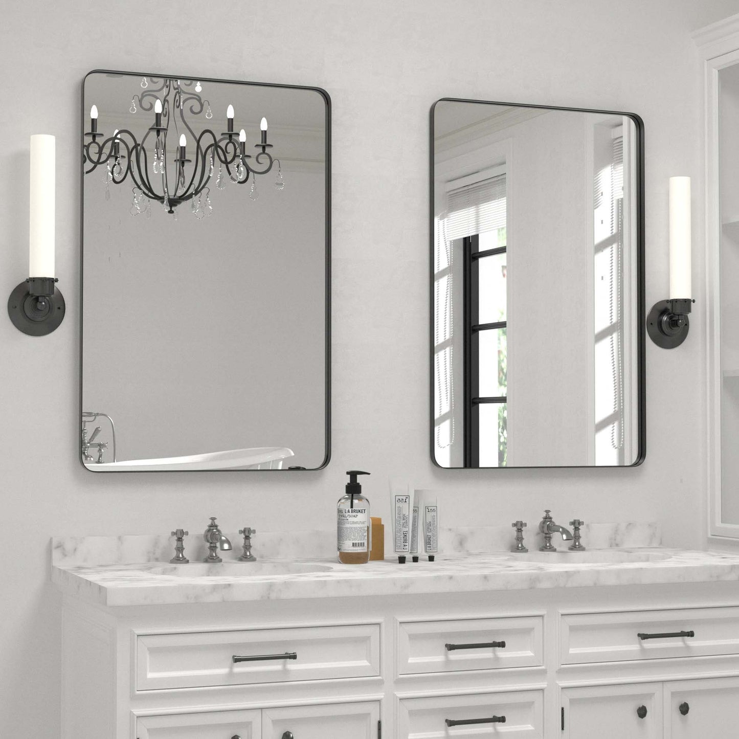 Specchio da parete, specchio da toeletta, specchio da bagno con angolo arrotondato (1 pezzo)