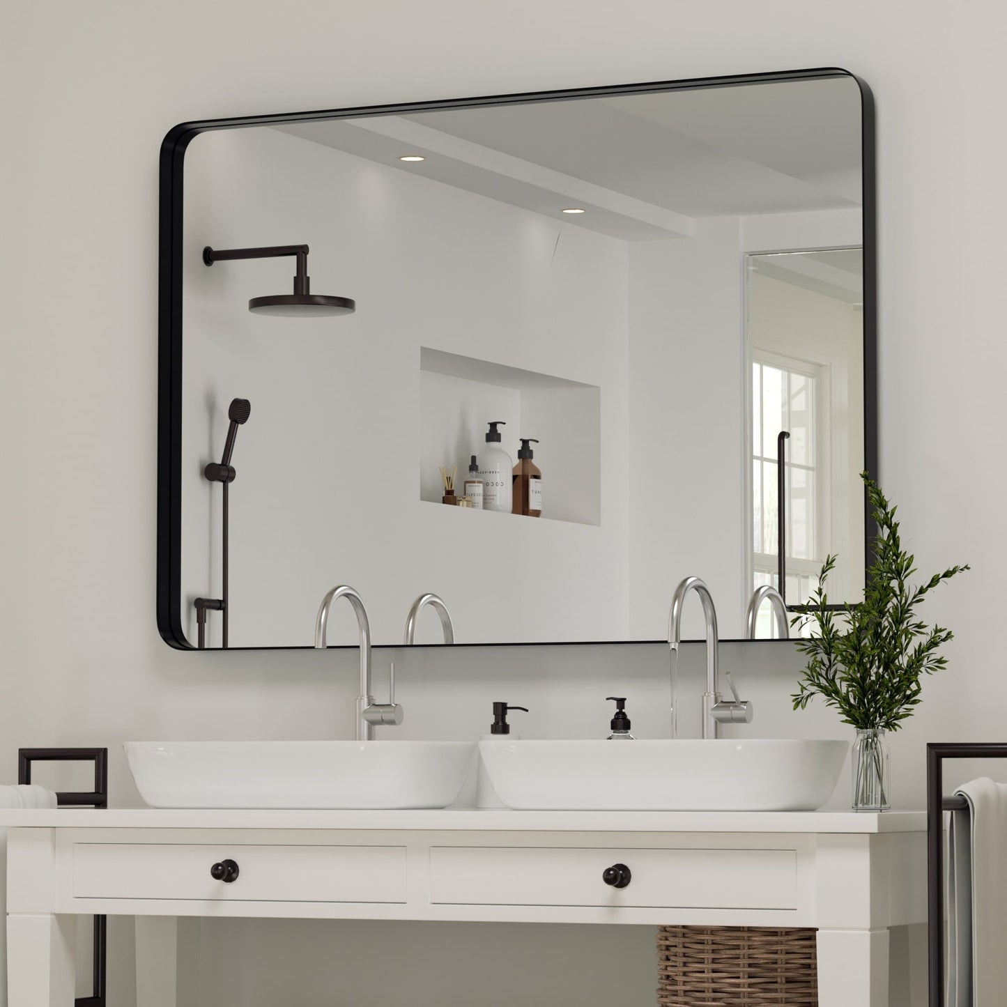 Specchio da parete, specchio da toeletta, specchio da bagno con angolo arrotondato (1 pezzo)