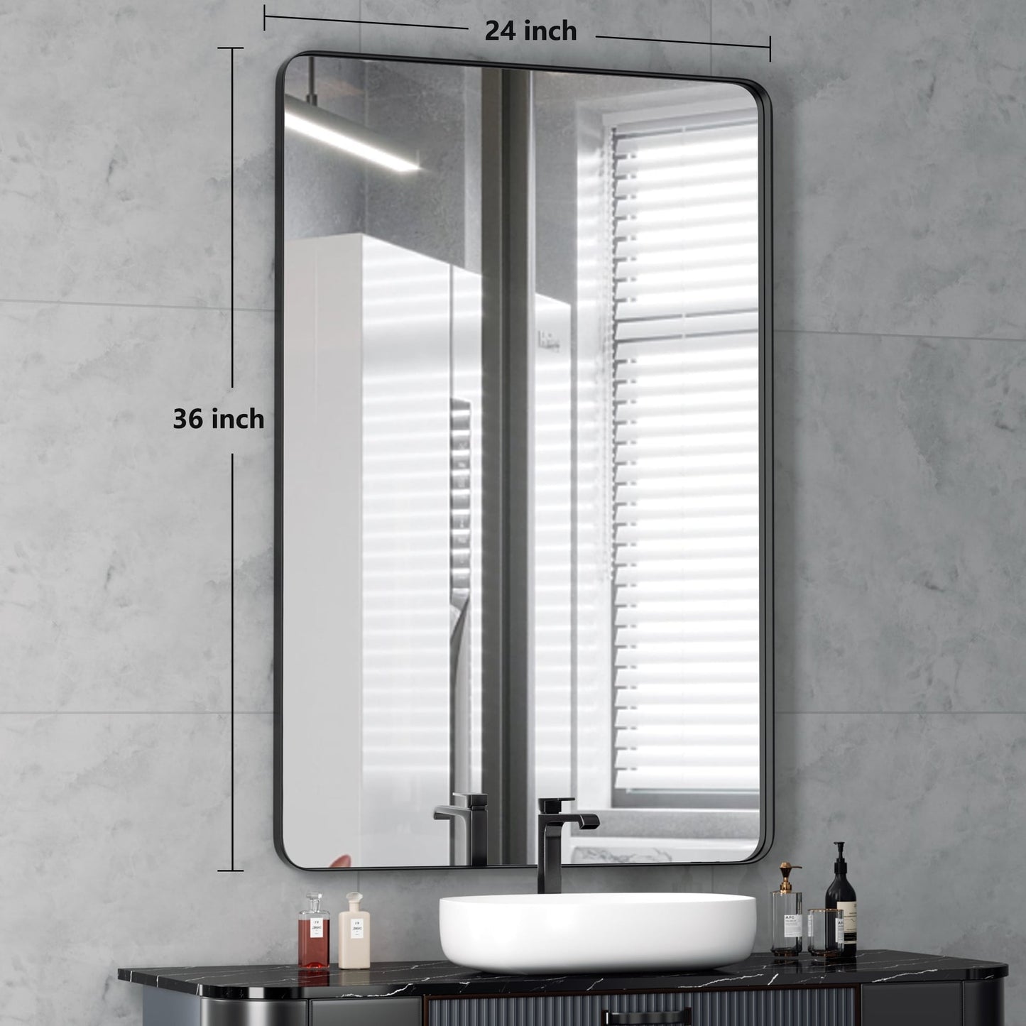 Specchio da parete, specchio da toeletta, specchio da bagno con angolo arrotondato (1 pezzo)
