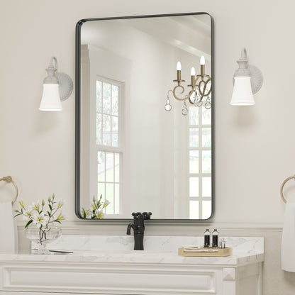 Specchio da parete, specchio da toeletta, specchio da bagno con angolo arrotondato (1 pezzo)
