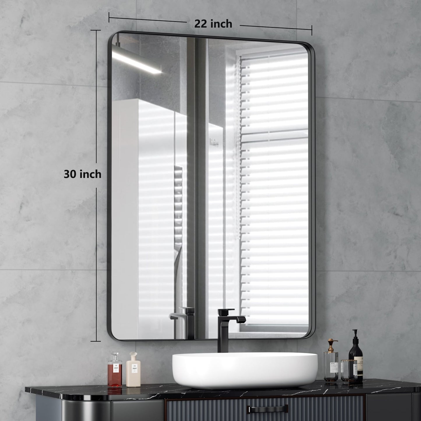 Specchio da parete, specchio da toeletta, specchio da bagno con angolo arrotondato (1 pezzo)