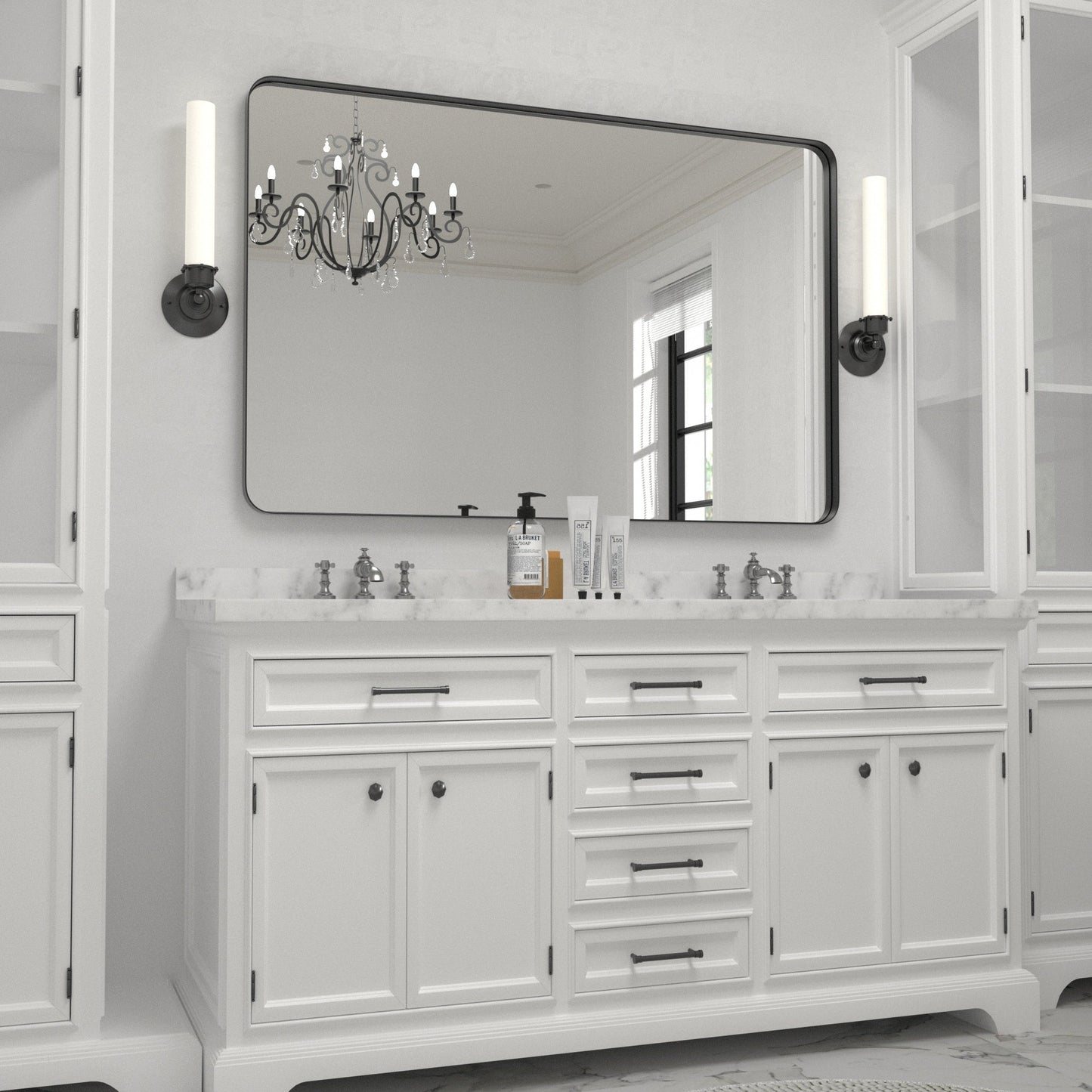 Specchio da parete, specchio da toeletta, specchio da bagno con angolo arrotondato (1 pezzo)
