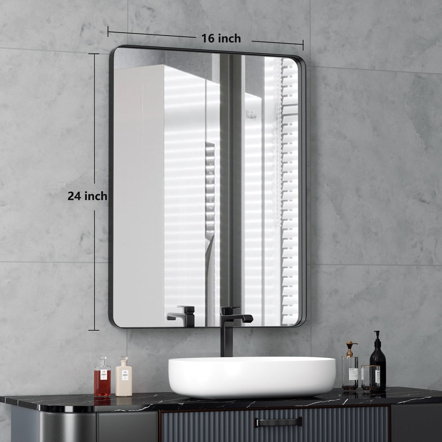 Specchio da parete, specchio da toeletta, specchio da bagno con angolo arrotondato (1 pezzo)