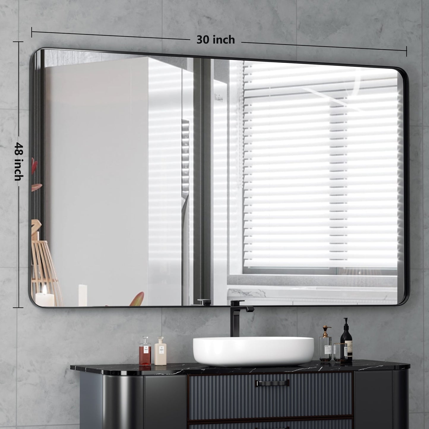 Specchio da parete, specchio da toeletta, specchio da bagno con angolo arrotondato (1 pezzo)