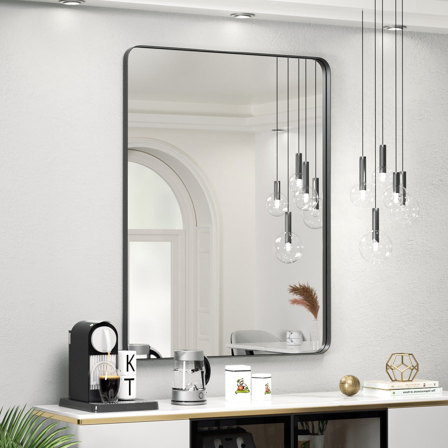 Specchio da parete, specchio da toeletta, specchio da bagno con angolo arrotondato (1 pezzo)