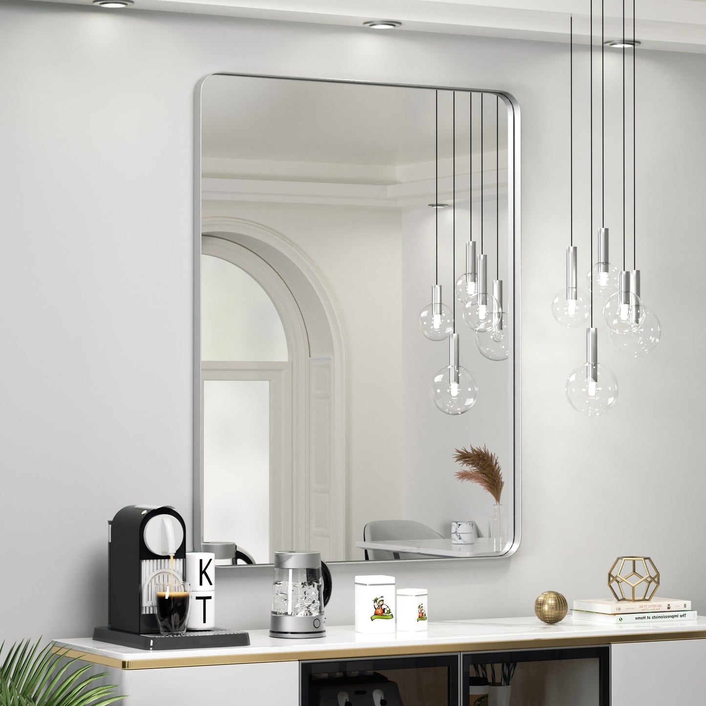 Specchio da parete, specchio da toeletta, specchio da bagno con angolo arrotondato (1 pezzo)