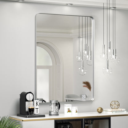 Specchio da parete, specchio da toeletta, specchio da bagno con angolo arrotondato (1 pezzo)