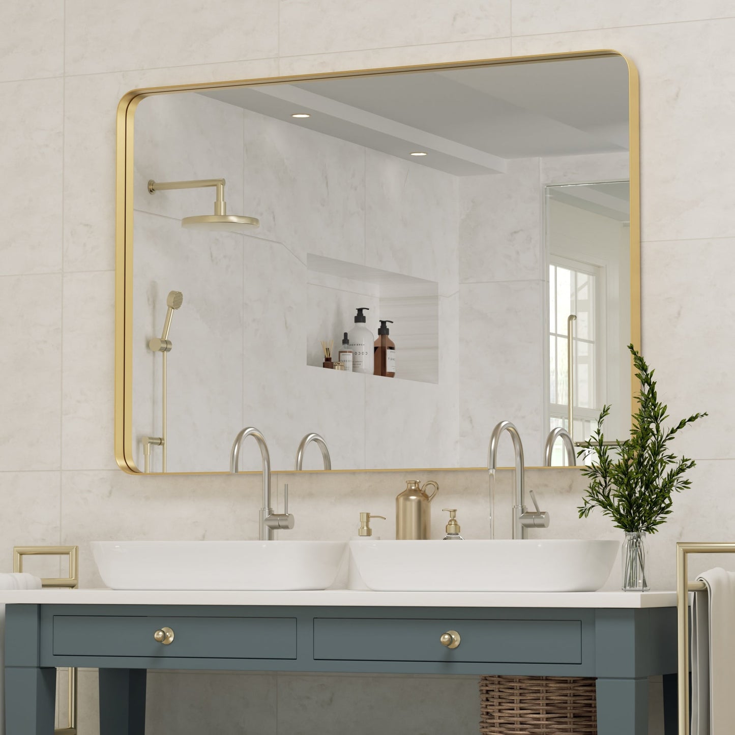 Specchio da parete, specchio da toeletta, specchio da bagno con angolo arrotondato (1 pezzo)