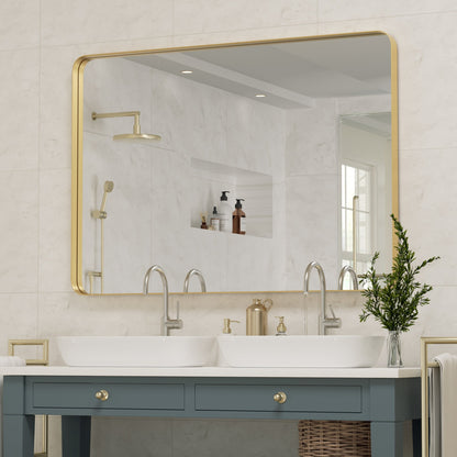 Specchio da parete, specchio da toeletta, specchio da bagno con angolo arrotondato (1 pezzo)