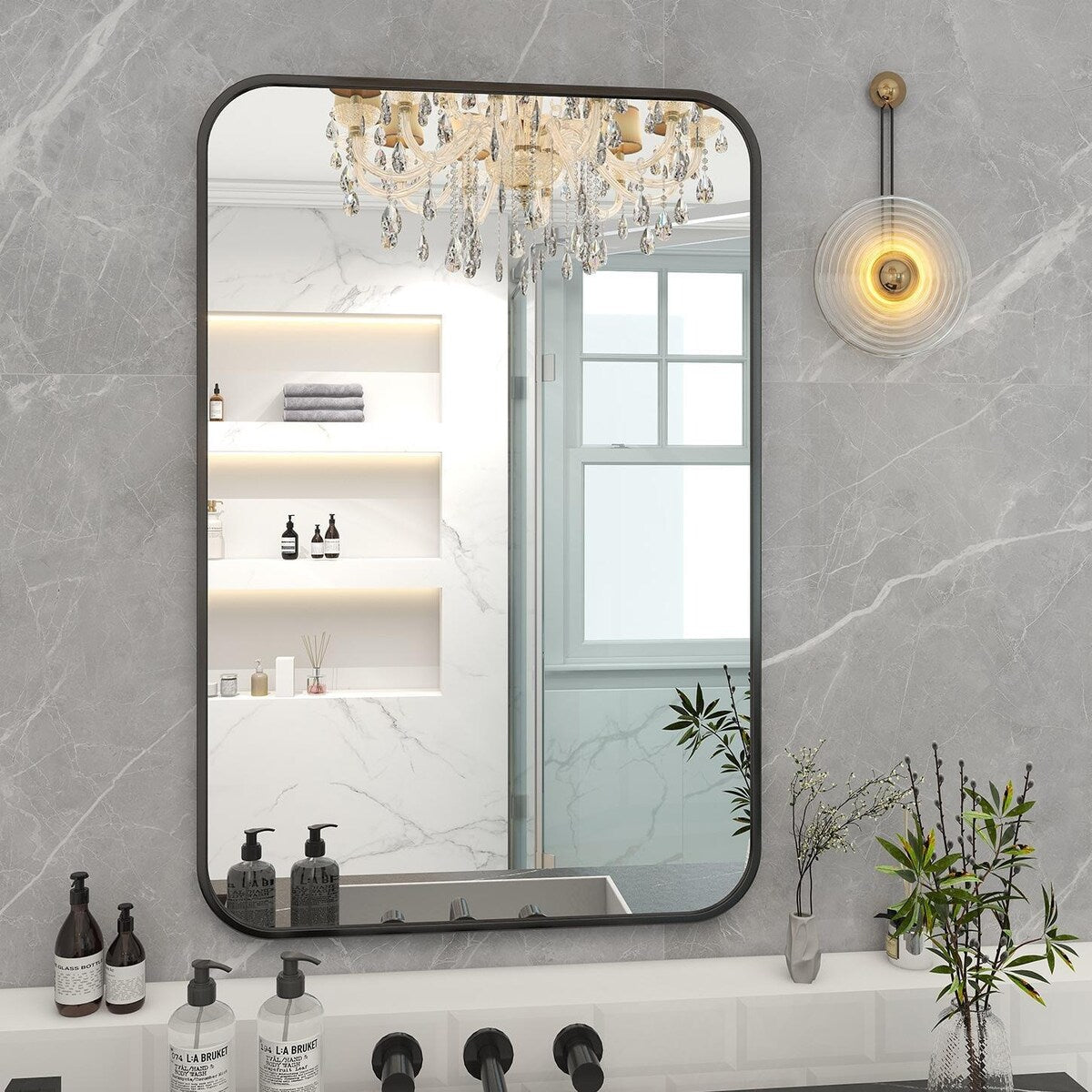 Specchio da bagno a parete con angolo arrotondato