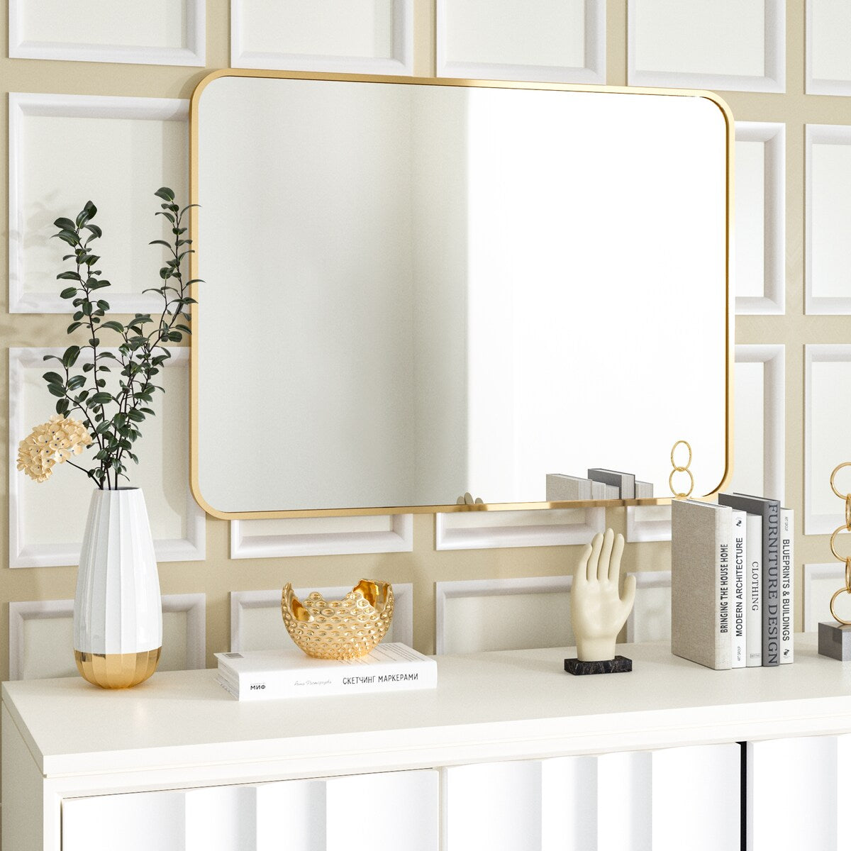 Specchio da bagno a parete con angolo arrotondato