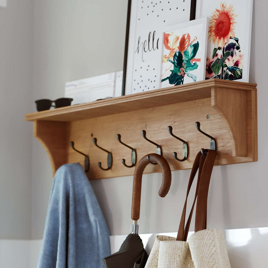 Wallniture Mante Portachiavi da parete, Porta posta decorativo con ripiano, Grandi ganci appendiabiti, Portachiavi da parete in legno
