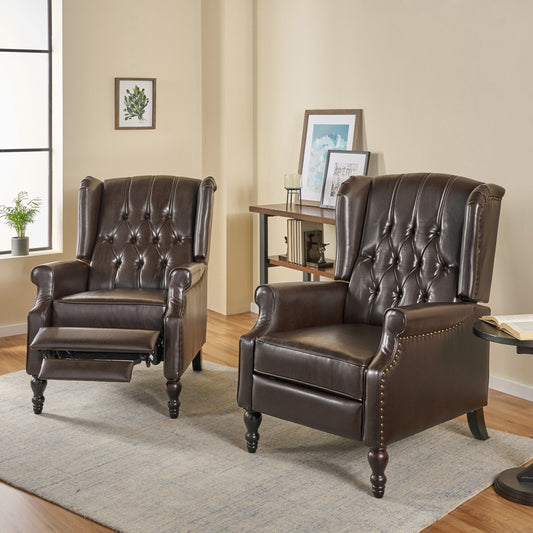 Poltrona reclinabile Walter Classic Tufted in similpelle (2 pezzi) con finiture a borchie di Christopher Knight Home
