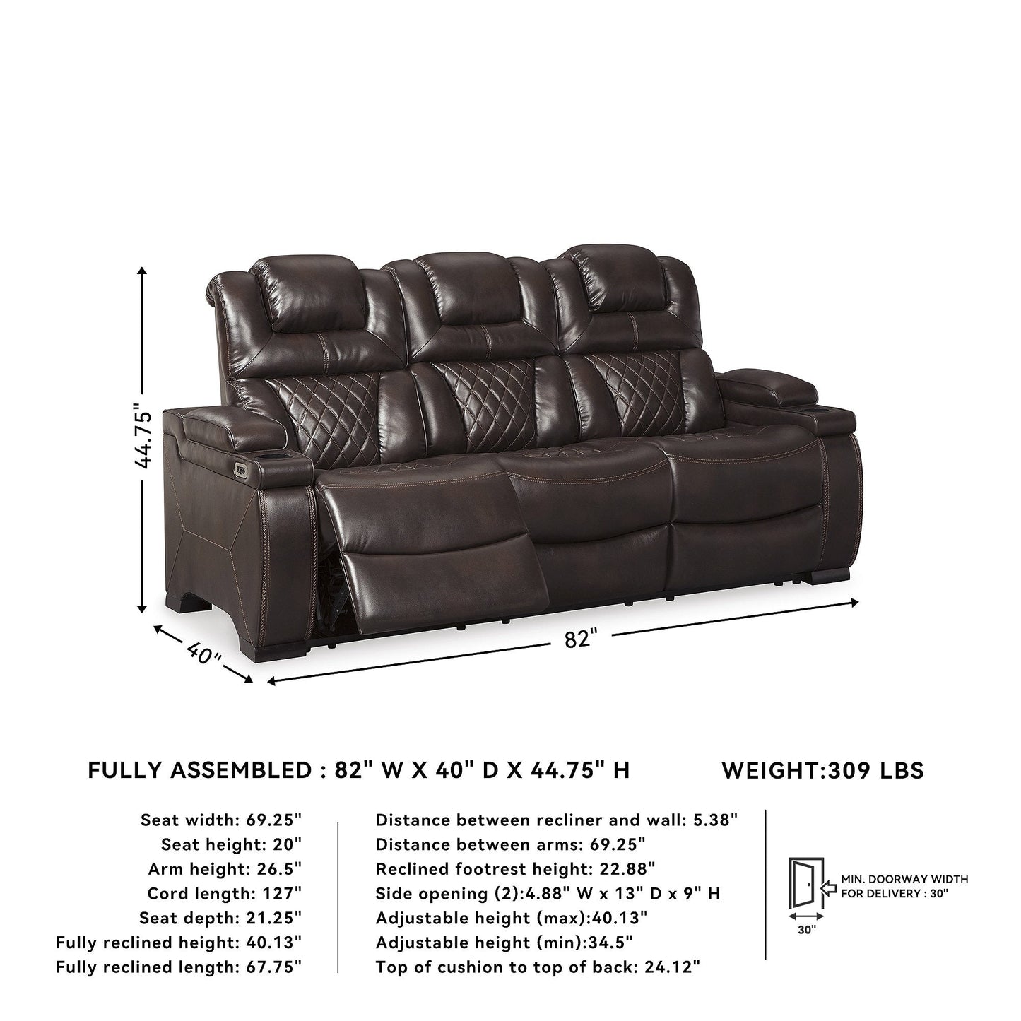 Divano reclinabile elettrico in similpelle color cioccolato Warnerton - 84 L x 38 P x 44 A