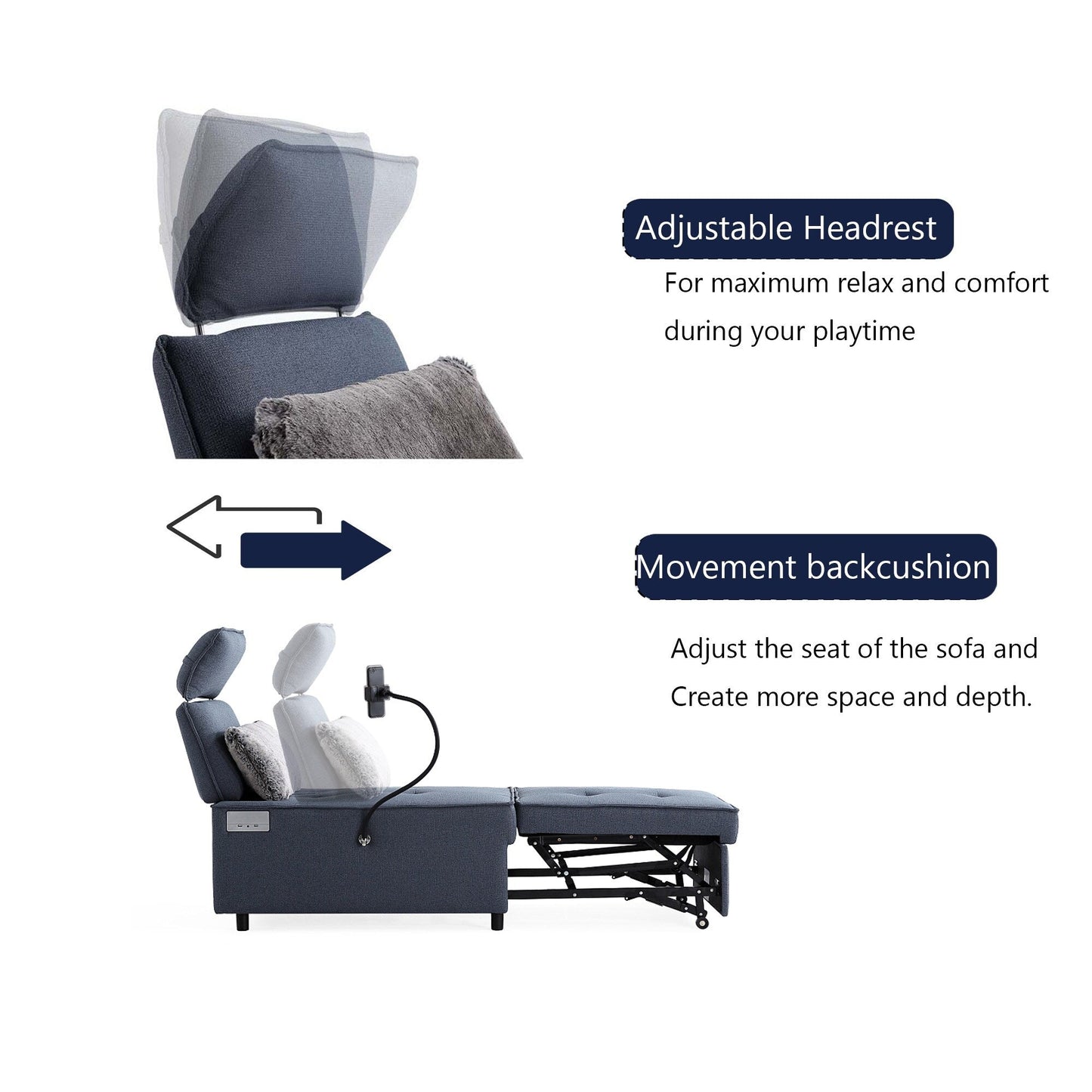 Divano letto in tessuto impermeabile con altoparlante Bluetooth