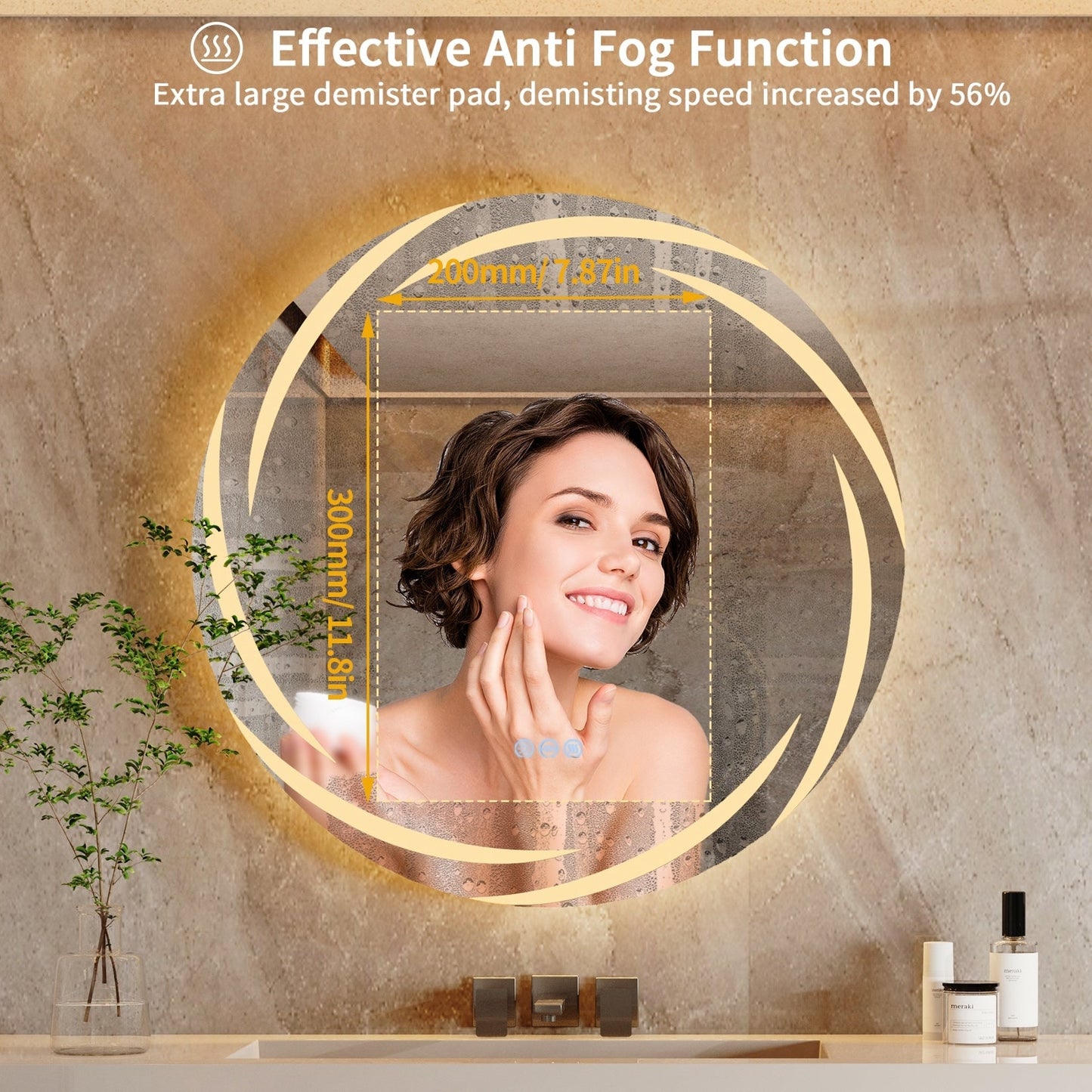Specchio da bagno con luce LED touch impermeabile e antiappannamento, dimmerabile