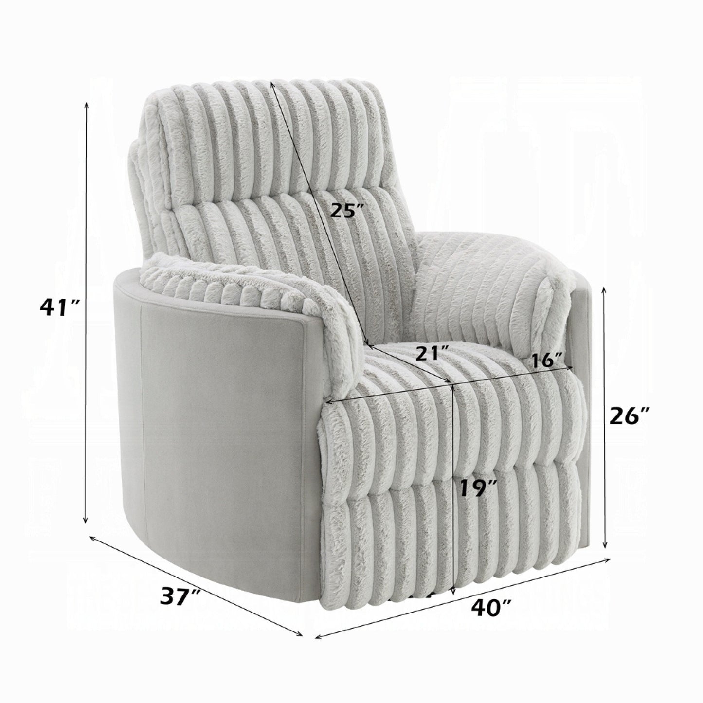 Poltrona girevole reclinabile manuale Watsy, velluto a coste grigio moderno