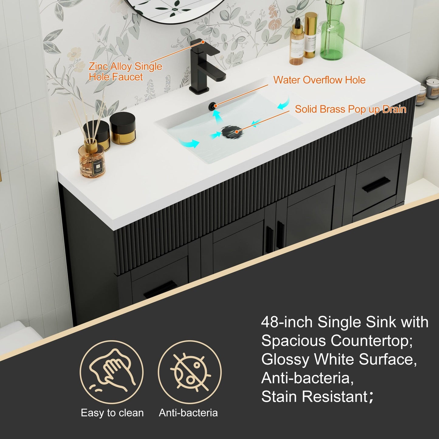 Mobile bagno Wavy Line 30/36/48 con lavabo e rubinetto